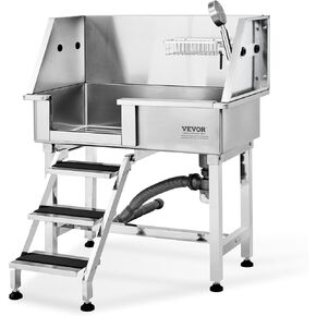 VEVOR 34" Pet Dog Bathing Station w/Ramp, Professional Stainless Steel Dog Grooming Tub w/Storage Drawer, Faucet,Rich Accessory, Dog Bathtub for Large,Medium,Small Pets, Washing Sink for Home(Left)