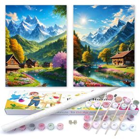MBNTJHT DIY Landscape Paint by Numbers Kit on Canvas Rolled,2 Pack HD Canvas for Easy Acrylic Painting Kits in Colorful Box,National Park Painting Art Kits for Home Wall Decor 12X16 Inch.