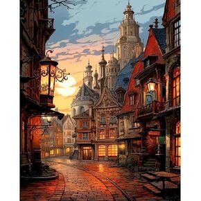 YarnMate City Street Paint by Numbers for Adults Beginner,Coffee Shop City Scenery Paint by Number Kits on Canvas,Home Wall Decor 16 x 20 Inch