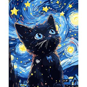 FILASLFT Paint by Numbers Black Cat, Paint by Number for Adults & Beginner Canvas, Animal Garden Landscape Oil Painting Kits, Perfect for Office Wall Decoration 16x20inch