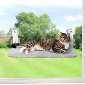 Sunhoo Cat Window Hammock Perch Cordless Perches Window Sill Seat Bed Foldable Stable Lounger Upgraded Suction Cup Easy Assembly Indoor Cats Kitty Shelf Hold Up to 55lbs (Light Gray, M) in Kuwait