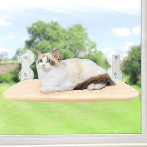 Sunhoo Cat Window Hammock Perch Cordless Perches Window Sill Seat Bed Foldable Stable Lounger Upgraded Suction Cup Easy Assembly Indoor Cats Kitty Shelf Hold Up to 55lbs (Light Gray, M)