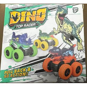 JCLI Supply Dino Top Racers, set of 6 different Dinosaur Vehicles with Traction Tires, Pull Back & Go!