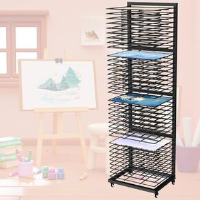 MOOFI Art Drying Rack with 36 Removable Shelves and Lockable Wheels Painting Drying Rack, Canvas Art Storage Rack for Classrooms, Art Clubs, Art Studio, 13 3/4" D x 17 1/2" W x 55 1/2" H - Black