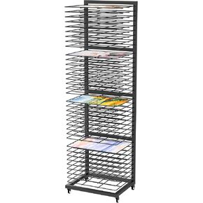 Art Drying Rack with Lockable Wheels, Painting Drying Rack with 36 Removable Shelves, Canvas Rack Art Storage for Classrooms, Art Clubs, Art Studio, 13 3/4"D x 17 1/2"W x 55 1/2"H - Black(New)