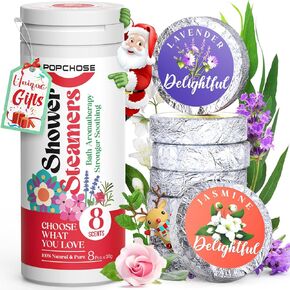 POPCHOSE Shower Steamers Aromatherapy 8 Scents- Christmas Stocking Stuffers, Birthday Gifts for Women, Mom, Men, Self Care Gifts with Natural Essential Oil, Stress Relief & Home Spa Shower Bombs