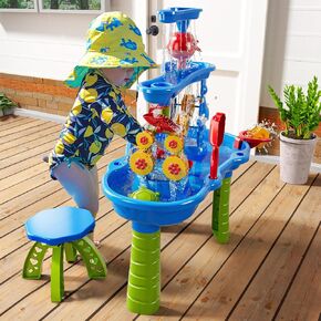 Kids Sand Water Table for Kids 3 4 5 6 7 8 Years Old - 3-Tier Summer Outdoor Toys, Water Waterfall Sensory Play Table with Beach Toy Accessories, Summer Activity Table Toddlers 3-4 3-5