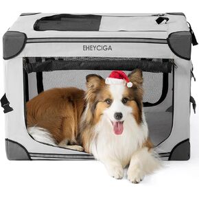 EHEYCIGA Portable Dog Travel Crate 26 Inches, Collapsible Dog Crate for Small Dogs, Soft Foldable Dog Kennel with 4-Door Mesh Windows Indoor & Outside, Grey