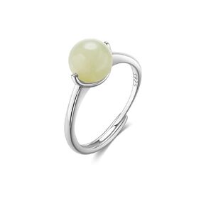 Natural Hetian Jade Ring for Women, Dainty Lucky Green Jade Rings Handmade Adjustable Rings Jewelry Gift for Valentine and Mom (925 Sterling Silver with Gold Plated) (Silver)