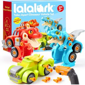 Dinosaur Toys, 3 Pack Take Apart Dinosaur Playset with Electric Drill, Transforming Construction Building Toys, Two-Way Switch, Play Cars for Boys Girls Kids, Christmas Birthday Gifts for Kids