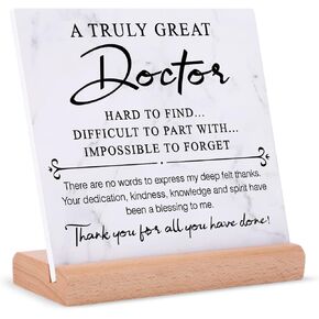 Afterprints Doctor Gifts - Thank You Doctor Plaque with Wooden Stand, Doctors Appreciation Gifts, Unique Gifts for Doctors Men Women on Birthday Retirement Christmas, White - Doctor