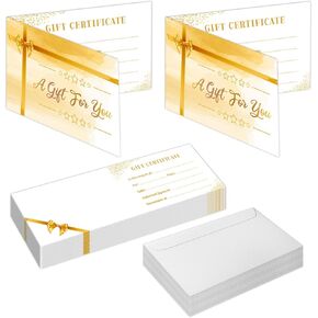 50 SETS Gift Certificates for Business, Blank Gift Cards Certificates with Envelopes, Gift Certificates for Salon Restaurants Spa Marriage Birthday Client Vouchers 11.8 x 3.9 Inch - Black and Gold