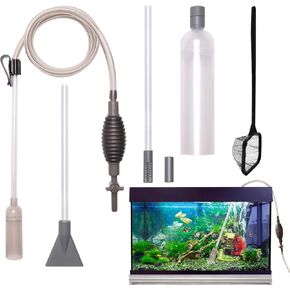 Aquarium Vacuum Gravel Cleaner Kit,Fish Tank Cleaning Kit with Two Tubes and Fish Net,Aquarium Siphon for Cleaning Water and Sand,Fit for Most Fish Tank