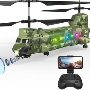 Chinook RC Helicopter，Military Transportation Helicopter with Camera for Military Fans, Twin-Propeller RC Helicopter with Altitude Hold, One Key take Off/Landing, Army Helicopter RC Toys for Kids