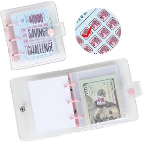 $1000 Savings Challenge Binder,Money Saving Challenge Mini Budget Binder with Cash Envelopes Reusable Budget Book with Cash Envelopes Envelope Savings Challenge