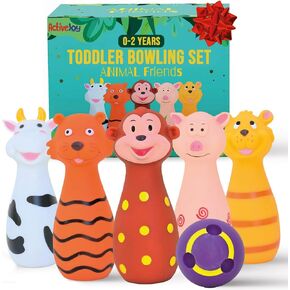 ActiveJoy - Toddler Bowling Set - Bowling Games for Kids Indoor - Real Animal Toy, 5 pins, 1 Ball for Family - 2-5 Years Old. (0-2 Years)