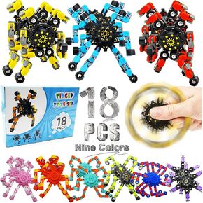 Easter Basket Stuffers Transformable Fidget Spinners,9Pcs Funny Sensory Fidget Toys Adults Deformable Chain DIY Robot Spinner,Fingertip Stress Relief Gyro Toy Easter Basket Stcoking Stuffer for Kids