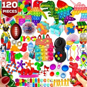120 Pcs Fidget Toys Pack, Pop Sensory Party Favors Set Gifts for Kids Adults Boy Girl Stocking Stuffers Autistic Bulk Goodie Bag Filler Treasure Box Classroom Prizes School