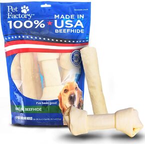 Pet Factory 100% Made in USA Beefhide 8-9" Assorted (Bones & Rolls) Dog Chew Treats - Natural Flavor, 6 Count/1 Pack
