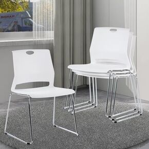4 Stacking Chairs, Black Church Chairs, Stackable Plastic Chairs with Durable Metal Frame，Restaurant Chairs, Break Room Chairs Set of 4