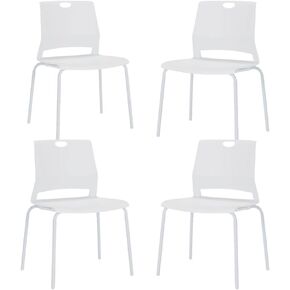 Black Stackable Chairs Set of 4, Modern Office Guest Chairs Wide Seat, Stackable Dining Chairs, Plastic Chairs for Conference Room, Church,Living Room, Waiting Room, Classroom.