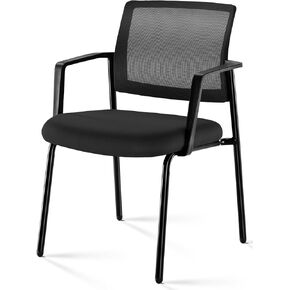 Elevon Mesh Back Stacking Arm Chairs, Upholstered Fabric Stacking Chairs, Sturdy Metal Office Chairs, Easy to Use and Store, Outdoor and Indoor, for Home, School, Party, Church