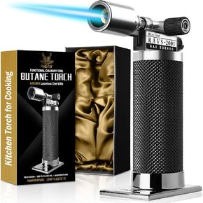 ravs Refillable Butane Torch Lighter for Men, Kitchen Torch Lighter for Creme Brulee, Cooking Torch Gun with Adjustment Flame, Blow Torch for Cooking, Food Torch - No Butane Fuel