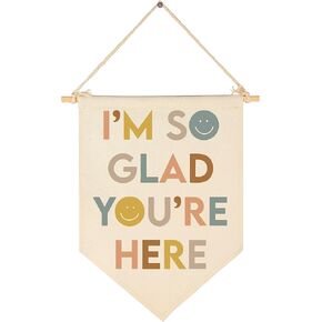 I'm So Glad You're Here-Classroom Decor-Inclusive Classroom Decor-Welcome Gift-Teacher Gift-Canvas Hanging Pennant Flag Banner Wall Sign Decor Gift-Birthday Christmas Gift