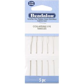 Beadalon Collapsible Eye Beading Needles, Variety 5 Pk - 2.5 inches: Extra Fine, Fine, Medium, Heavy, Extra Heavy