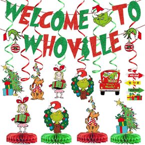 Whoville Christmas Decorations Whoville Decorations Welcome to Whoville Banner The Christmas Decorations Party Supplies Christmas Grieen Birthday Party Decorations