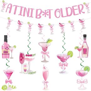 Tini Bit Older Decorations - 10 PCs A Tiny Banner Espresso Martini Hanging Swirls for Women Glitter Pink Cocktail Birthday Party Decor Weenies and Tinies Bar Garland Photo Booth Sign Supplies