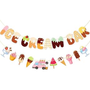 GXSOVSO Ice Cream Bar Banner, Summer Ice Cream Party Decor, NO-DIY Ice Cream Garland, Ice Cream Party Decorations, Ice Cream Decor for Kids