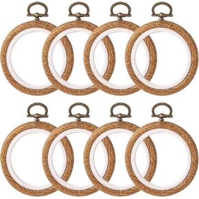 Framendino, 8 Pack Round Mini Embroidery Hoops 3 Inch Imitated Wood Display Frame Circle Cross Stitch Hoop Ring for Art Craft Sewing Hanging Ornaments