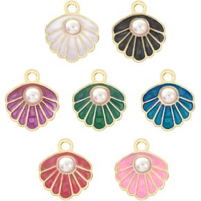 7 Colors Enamel Shell Charms Pendants with Plastic Pearl Colorful Charms For Key Chain Jewelry Making Alloy Charms DIY Necklace Bracelet