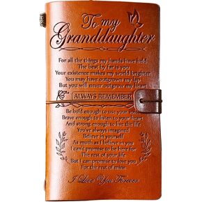 Hiipeenow Granddaughter Gifts from Grandma, To My Granddaughter Leather Travel Journal 140 Pages, Valentines Day Birthday Christmas Graduation Back to School Gift for Granddaughter