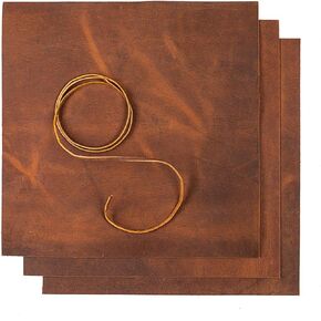 Wanderings Leather Sheets for Leatherworking - Three 12" x 12" Squares and One 36" Cord - Genuine Full Grain Buffalo Leather - Great for Jewelry, Wallets, Arts and Crafts