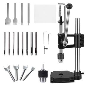 Leather Hole Puncher Hand Punching Machine Manual Press Puncher Punch Tools for DIY Craft (with Chuck, PP Plate and 16 pcs Tools for Leather DIY Craft)