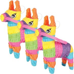 The Dreidel Company Mini Donkey Pinatas, Little Rainbow Donkey Pinatas for Birthday, Cinco De Mayo, Fiestas Decorations Party Favors, 3-Pack 4" x 7" Inches