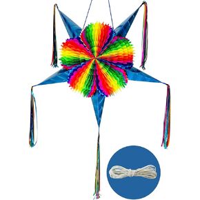 Mexican Piñata (32") Star with Green Cones and 30 ft Rope, Christmas Pinata Large, Posada Decoration, Piñata para Cumpleaños, Kids, New Years Eve, Adult Pinatas for Cinco de Mayo, Holiday Decorations
