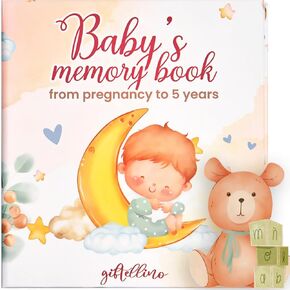 Baby Journal Memory Book for First Year - Baby Childhood Album for Photos and Notes - Newborn Notebook for Girl or Boy - Keepsake Diary from Pregnancy to Five Years - Gender Neutral