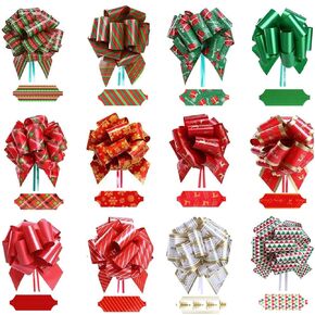 12Pcs Christmas Pull Bows Large Gift Bows Double-Sided Print Ribbon for Xmas Present Gift Wrapping, Christmas Decorations, Birthday Wrap, Holiday Decor, Florist