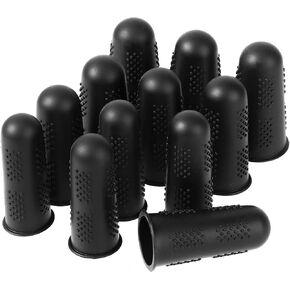 Thinp 12 Pcs Rubber Fingers Tips Reusable Fingertip Protector Hot Glue Finger Protectors Silicone Finger Tip Protectors Guard Tips Caps Pads Cover for Sewing Cutting Sorting Task(Black,3 Sizes)