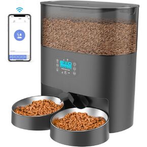 HoneyGuaridan 6L Automatic Cat Feeder for 2 Cats, 2.4G WiFi Enabled Smart Feed Automatic Pet Feeder for Cats & Dogs, Timed Pet Food Dispenser with Stainless Steel Bowl APP Control, 10s Voice Recorder