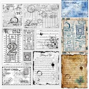 GLOBLELAND 11.7x8.3in Vintage Ticket Postcard Clear Stamps Postage Silicone Stamps Rubber Stamp Retro Silicone Transparent Seal Stamps for Card Making Scrapbooking Decoration