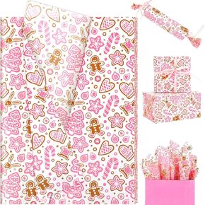 100 Sheet Christmas Tissue Paper, 20x14in Gingerbread Man Xmas Tree Cane Snowflake Pattern Art Paper for Christmas Party Home Decor Gift Crafts (Colorful)