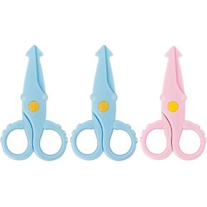 Toddler Scissors, Safety Children Scissors for Preschool Kids, All Plastic, Pack of 3