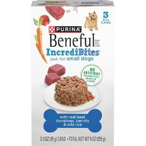 Purina Beneful Small Breed Wet Dog Food With Gravy, IncrediBites with Real Beef - (8 Packs of 3) 3 oz. Cans