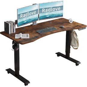 Radlove 59-Inch Large Electric Height Adjustable Computer L-Shaped Desk with Memory Controller Corner Standing Desk Modern Workstation with Splice Board Ergonomic Desk (White Frame + Oak Top)