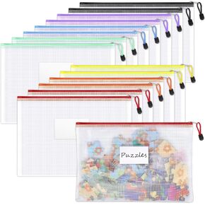 Sooez 20 Pack Mesh Zipper Pouch Document Bag with Label Pocket, Plastic Zip File Document Folders, Letter Size A4 Size Zipper Document Bag Zip Document Pouch for School Office Supplies, Black