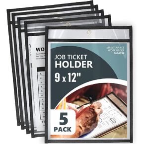 10 Pack Job Ticket Holders 9x12 - Work Order Plastic Sleeves for Documents - Shop Ticket Holders - Dry Erase Pocket Sleeves - Dry Erase Pockets - Dry Erase Sleeves - Clear Pocket Sleeves Ticket Holder